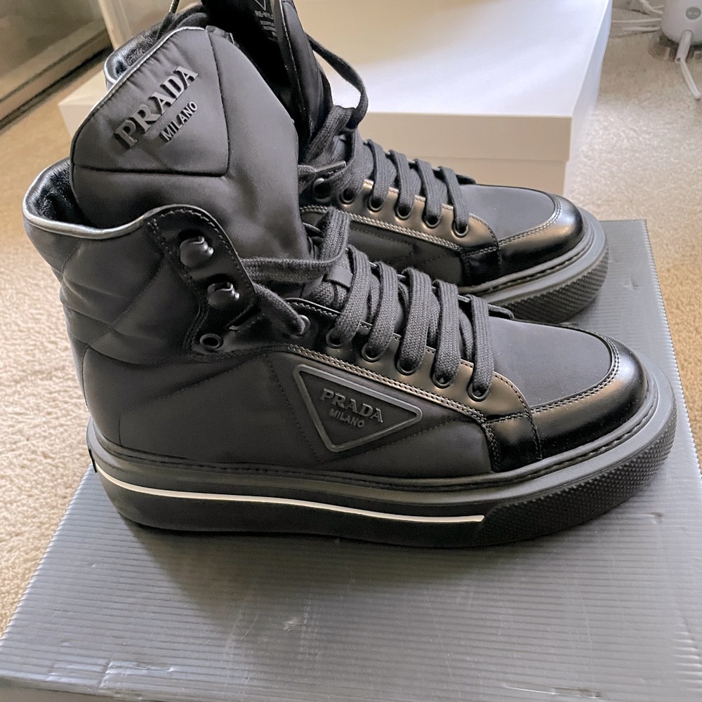 Prada Hi Top Nylon Boot leather Trainers - Picture 1 of 5
